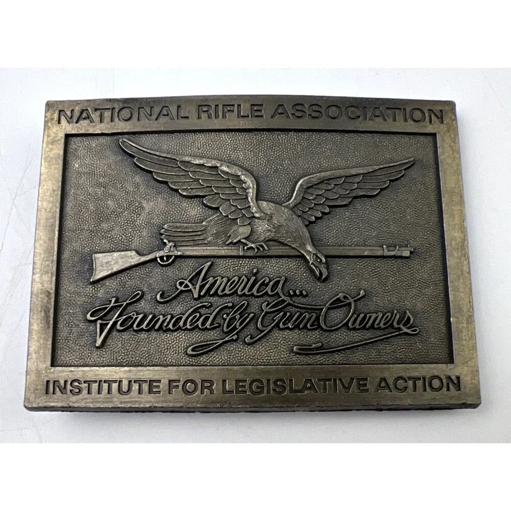 Vintage 1990's NRA America Eagle Gun Owners Belt Buckle Bronze Looking NEW